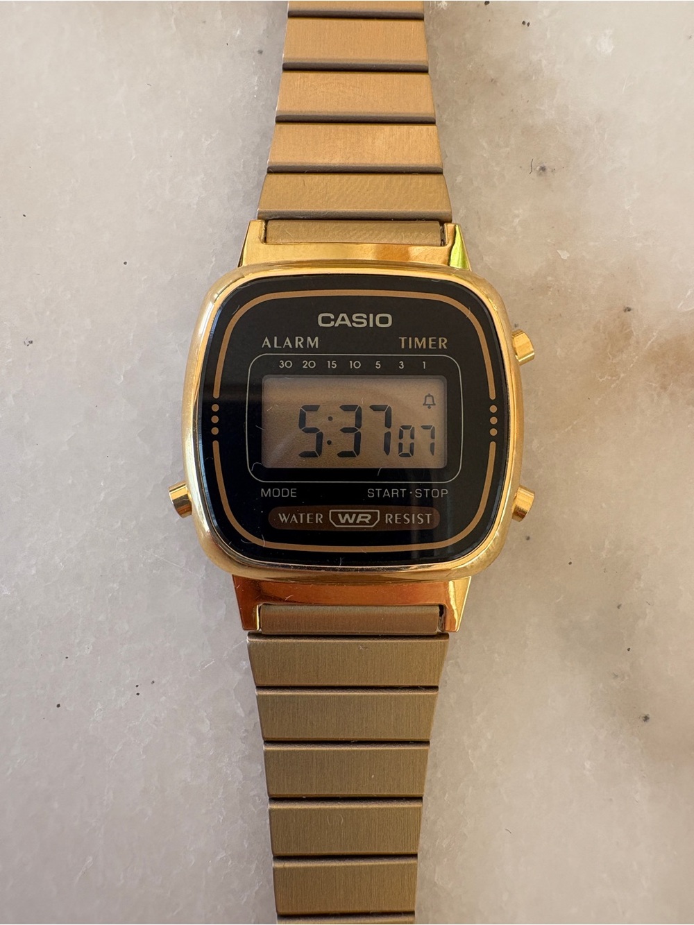Casio Gold-Tone Digital Alarm Timer Watch with Black Face